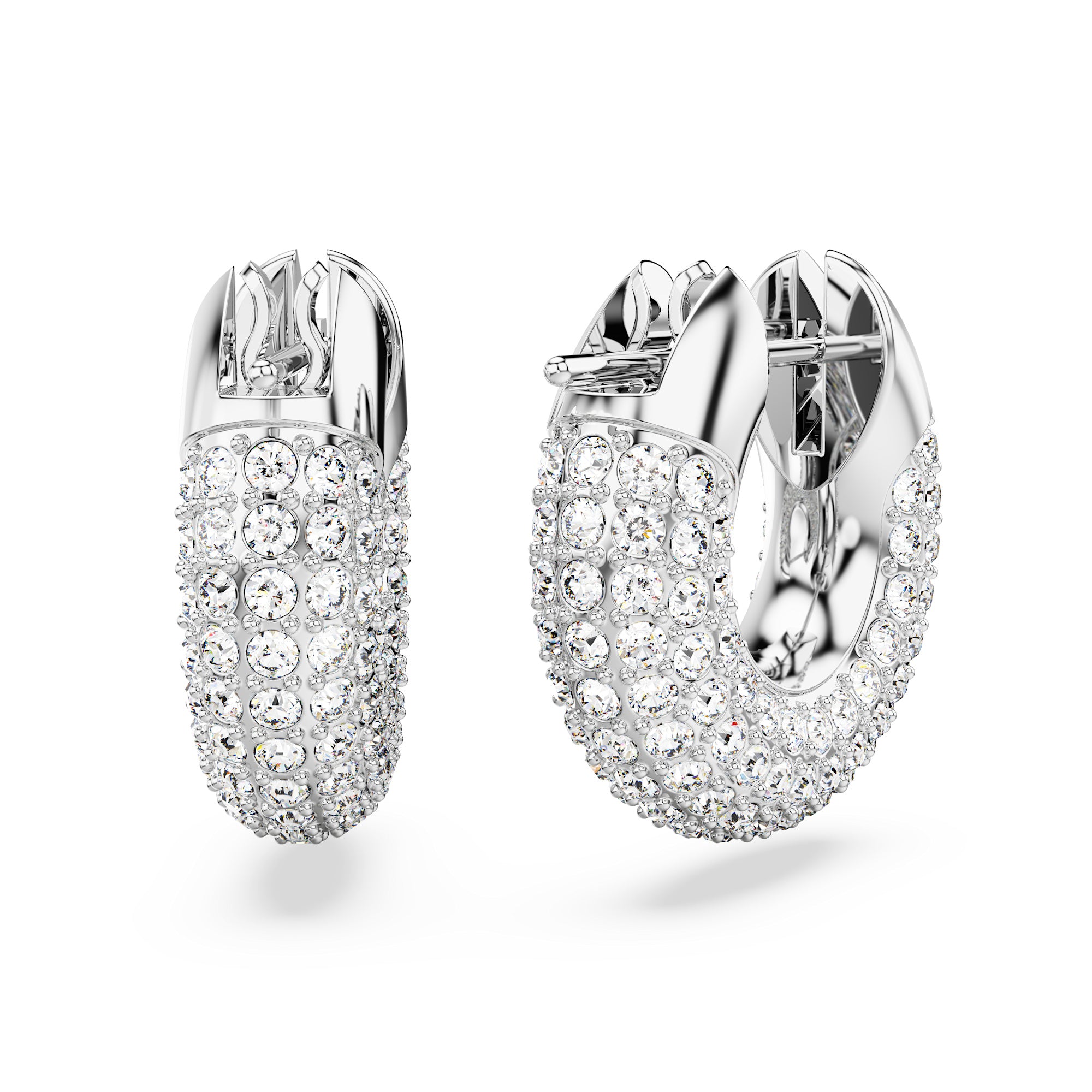 Swarovski Dextera Hoop Earrings - Rhodium Plated 15mm - White - Small
