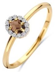 Blush 14ct Yellow Gold Oval Smokey Quartz and CZ Cluster Ring - 54
