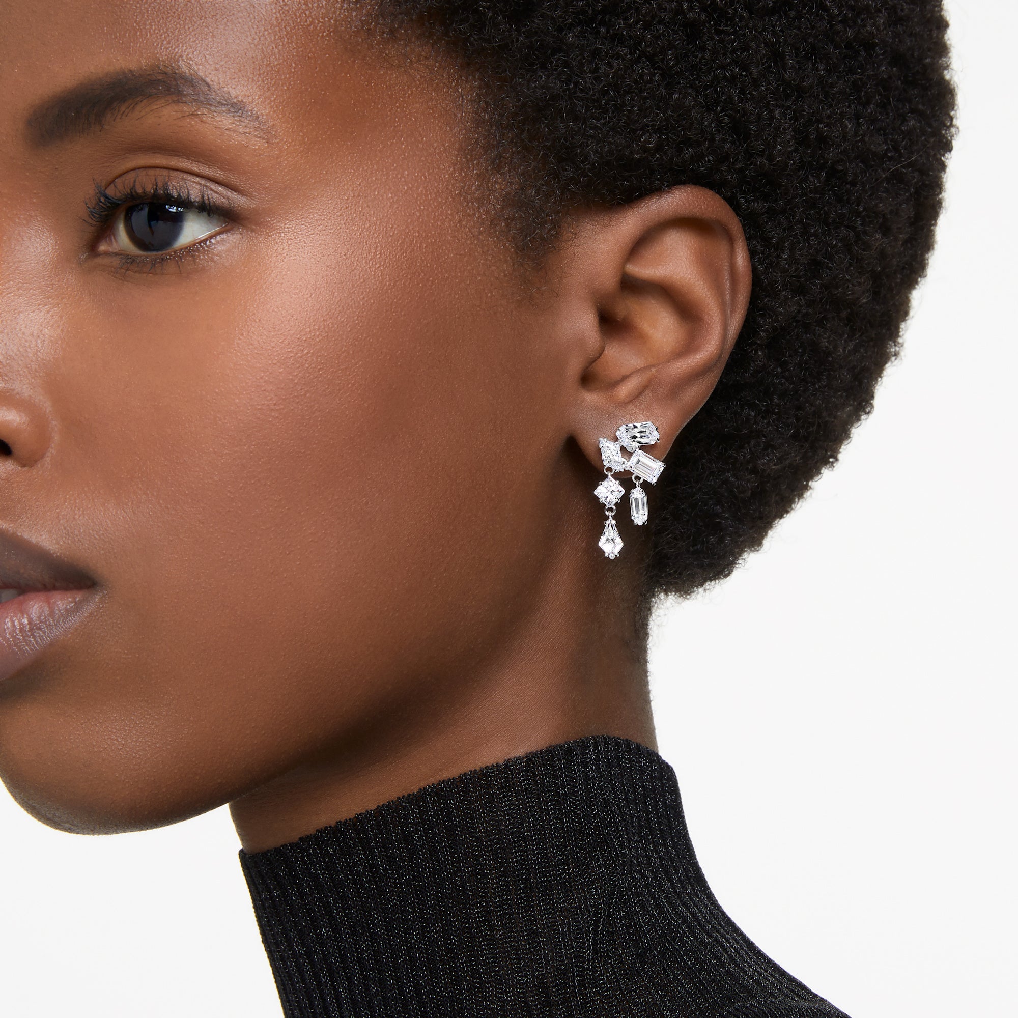 Swarovski Mesmera Drop Earrings - Rhodium Plated - White