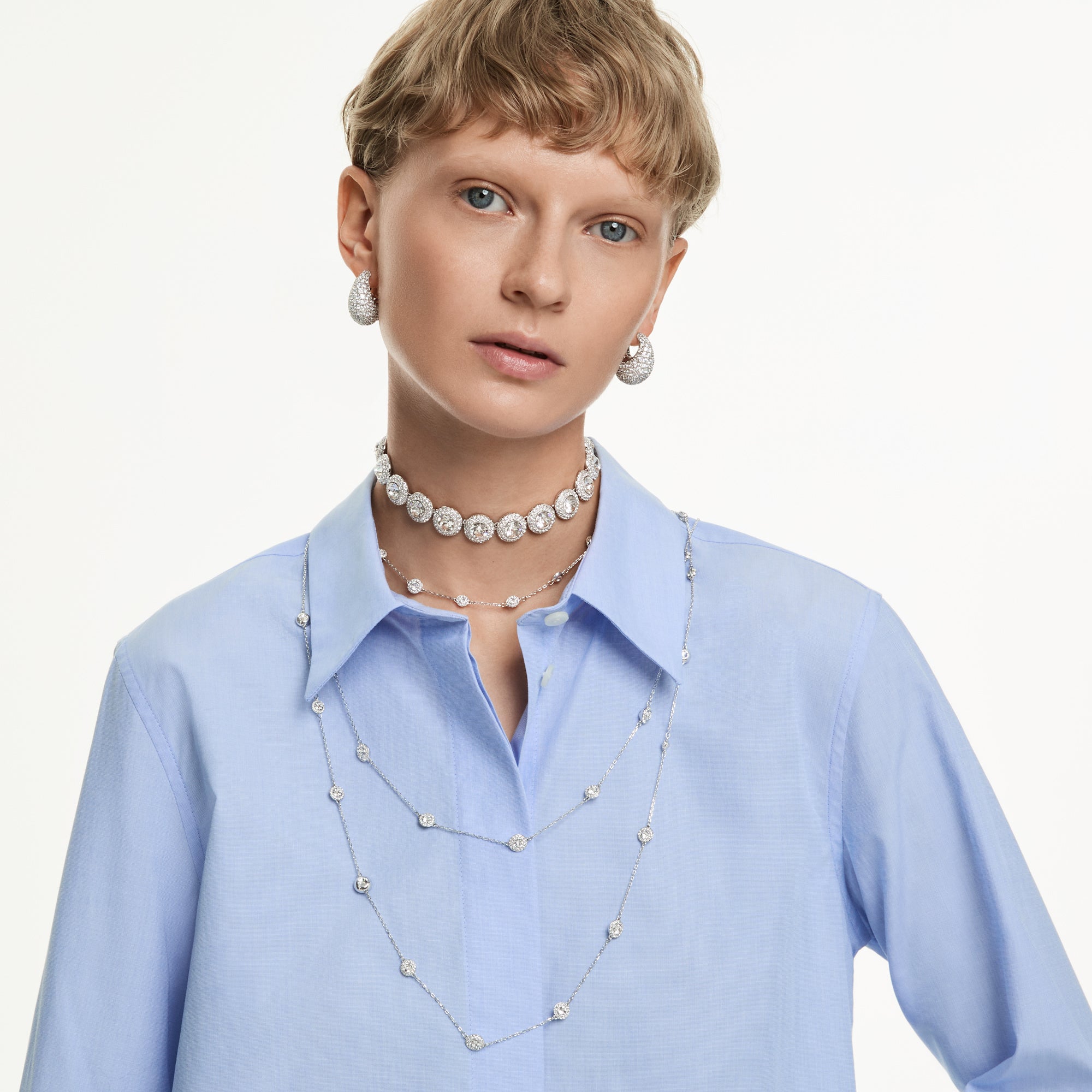 Swarovski Una Angelic Strand Necklace - Rhodium Plated - White