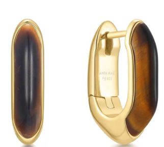 Ania Haie Silver and Yellow Gold Plated Tiger Eye Huggie Hoop Earrings 14x12mm