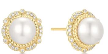 Ania Haie Silver and Yellow Gold Plated Shell Pearl Bloom Stud Earrings With Cubic Zirconia