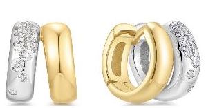 Ania Haie Silver And Yellow Gold Plated Double Huggie Earrings With Cubic Zirconia 11mm