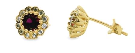 9ct Yellow Gold Created Sapphire & CZ Cluster Stud Earrings