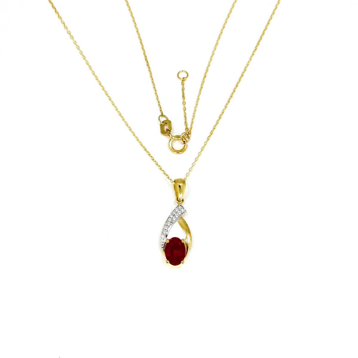 9ct Yellow Gold Created Ruby And CZ Pendant 17-18'