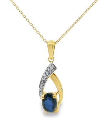 9ct Yellow Gold Created SA & Cubic Zirconia Pendant 17-18 inches Necklace