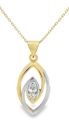 9ct Yellow And White Gold CZ Marquise Pendant