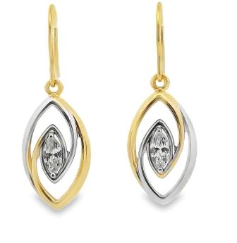 9ct Two-Tone Gold Marquise CZ Drop Earrings
