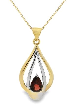 9ct Two-Tone Gold Double Teardrop Garnet Pendant