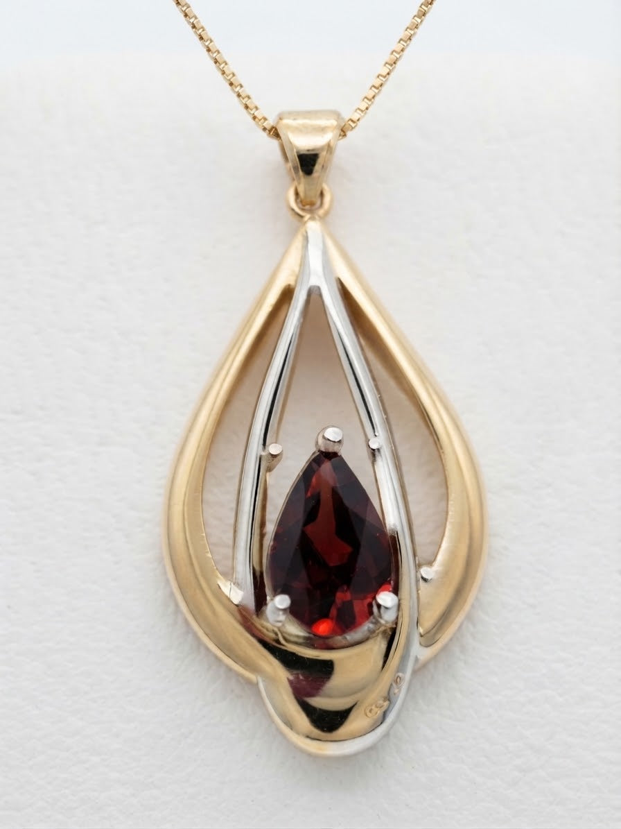 9ct Two-Tone Gold Double Teardrop Garnet Pendant