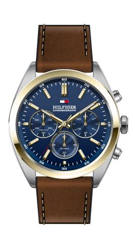 Tommy Hilfiger Hudson Chronograph 40mm Blue Dial Brown Leather Strap Quartz Mens Watch