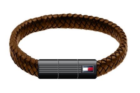 Tommy Hilfiger Mens Brown Braided Leather Bracelet