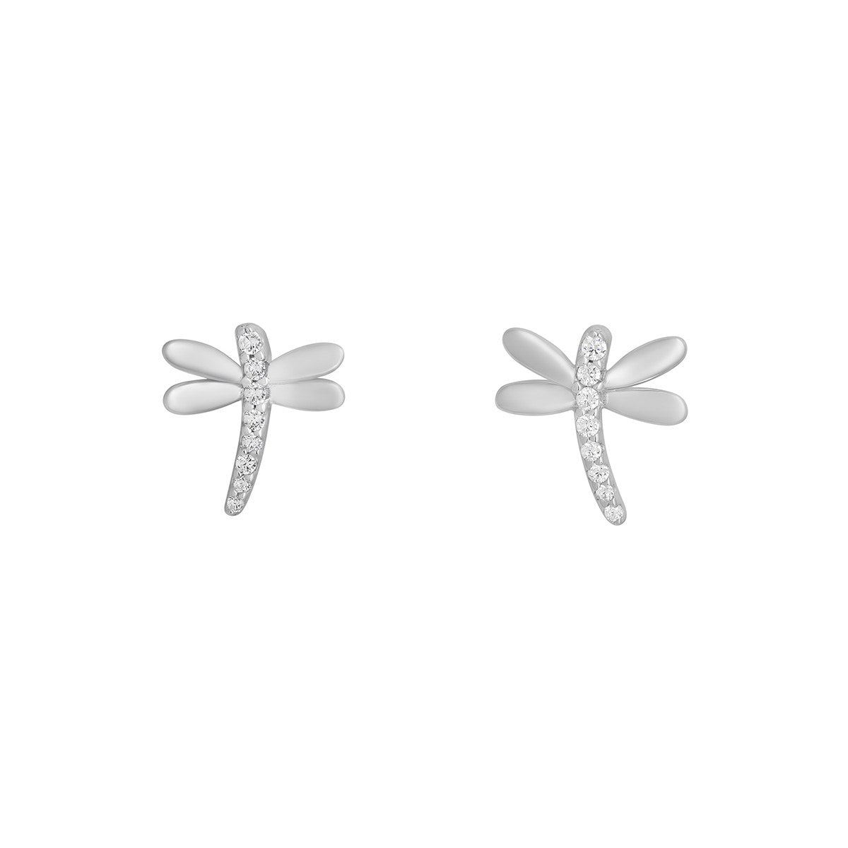 Sterling Silver Cubic Zirconia Dragonfly Stud Earrings