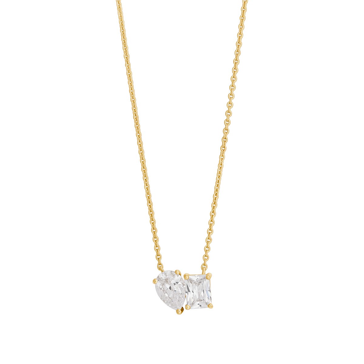 Sterling Silver Yellow Gold Plated Cubic Zirconia 'Toi et Moi' Necklace 16-18'