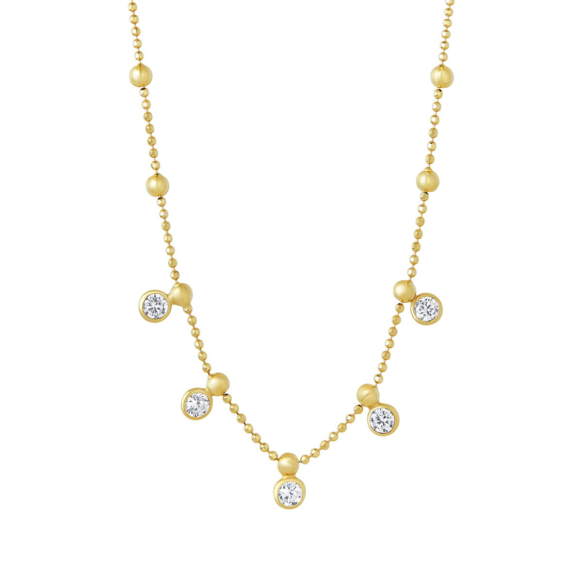 Sterling Silver Yellow Gold Plated Cubic Zirconia Drop Ball Chain Necklace 15.5-17'