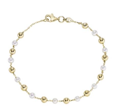 9ct Yellow Gold Ball and Cultured Pearl Bracelet