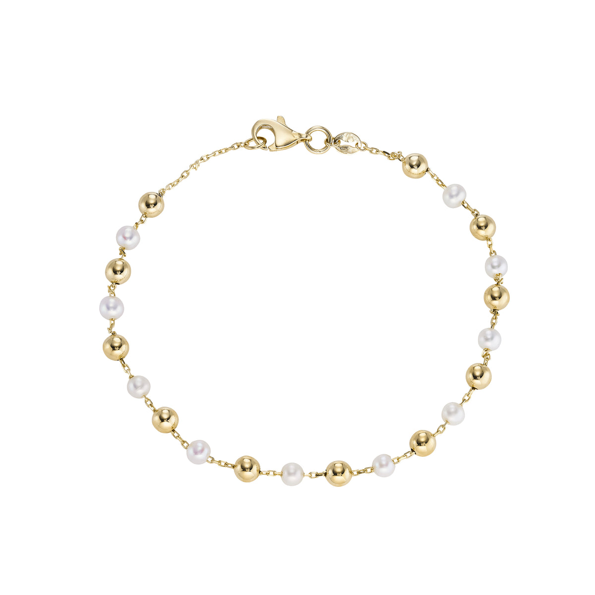 9ct Yellow Gold Ball and Cultured Pearl Bracelet