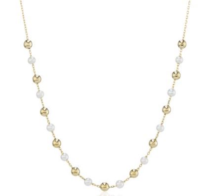 9ct Yellow Gold Culture Pearl & Ball Necklace
