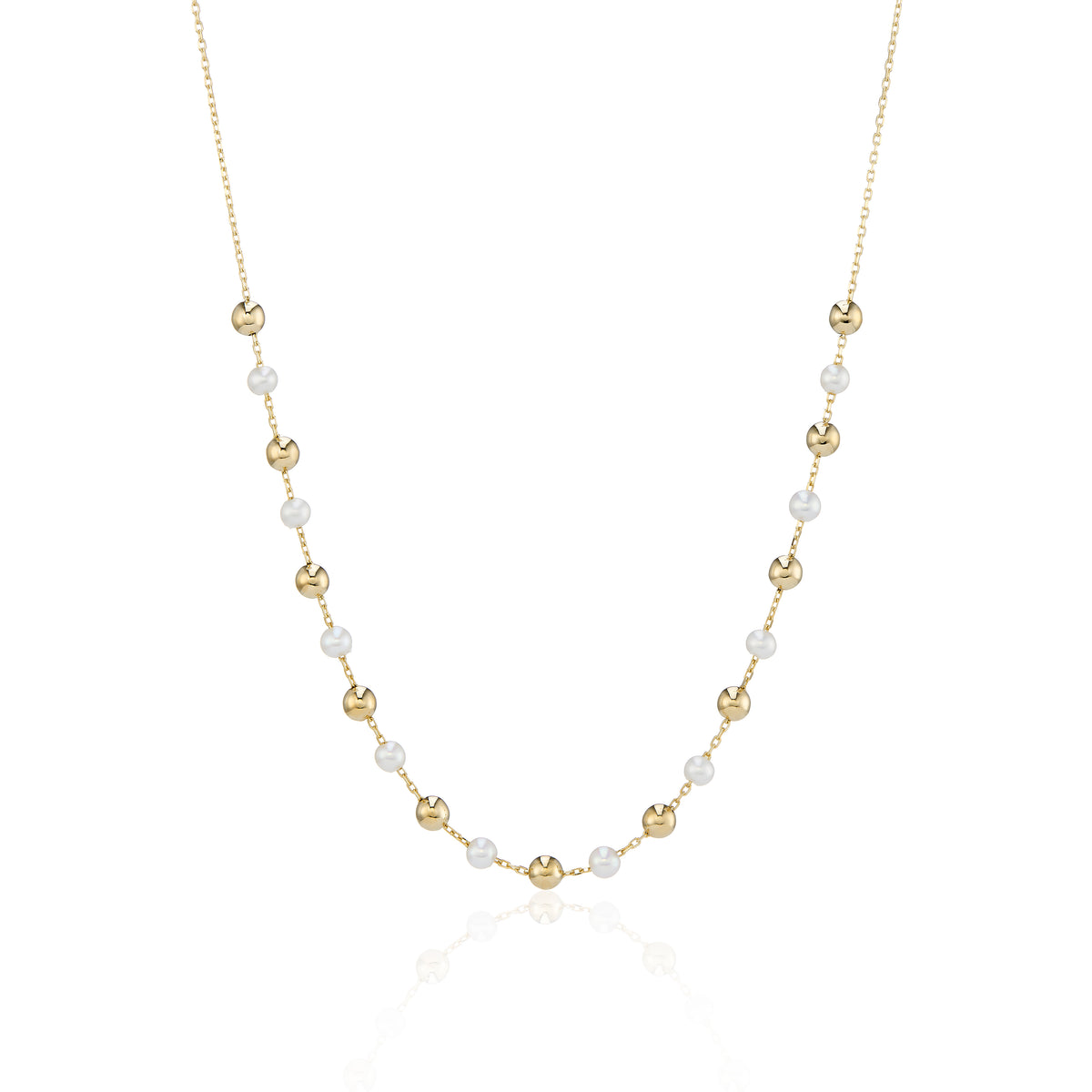 9ct Yellow Gold Culture Pearl & Ball Necklace
