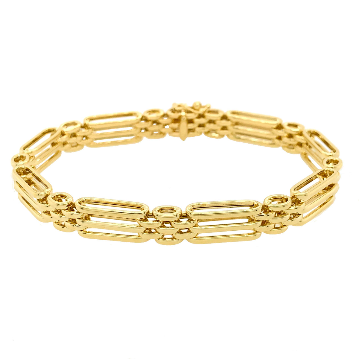 9ct Yellow Gold Three Bar Gate Bracelet 7'