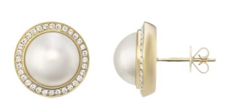 9ct Yellow Gold Diamond and South Sea Mabe Pearl Stud Earrings