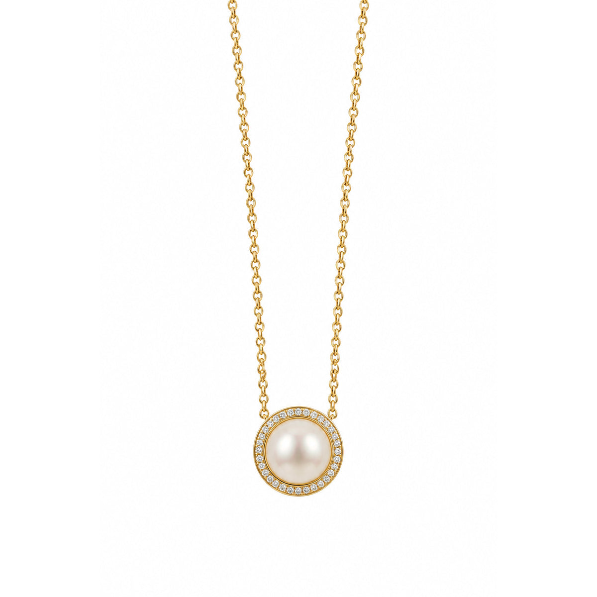 9ct Yellow Gold Diamond and South Sea Mabe Pearl Necklace