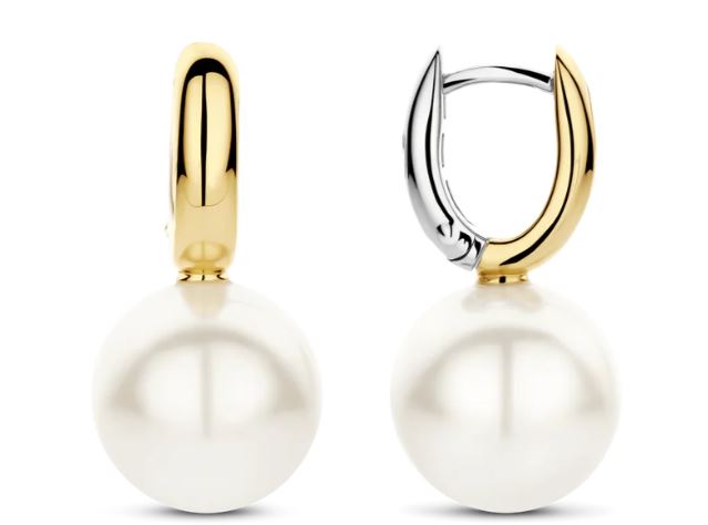 Ti Sento Gold Plated Shell Pearl Hoop Earrings