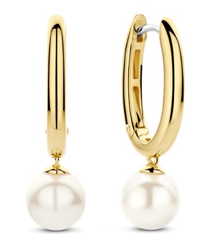 Ti Sento Gold Plated Pearl Hoop Earrings