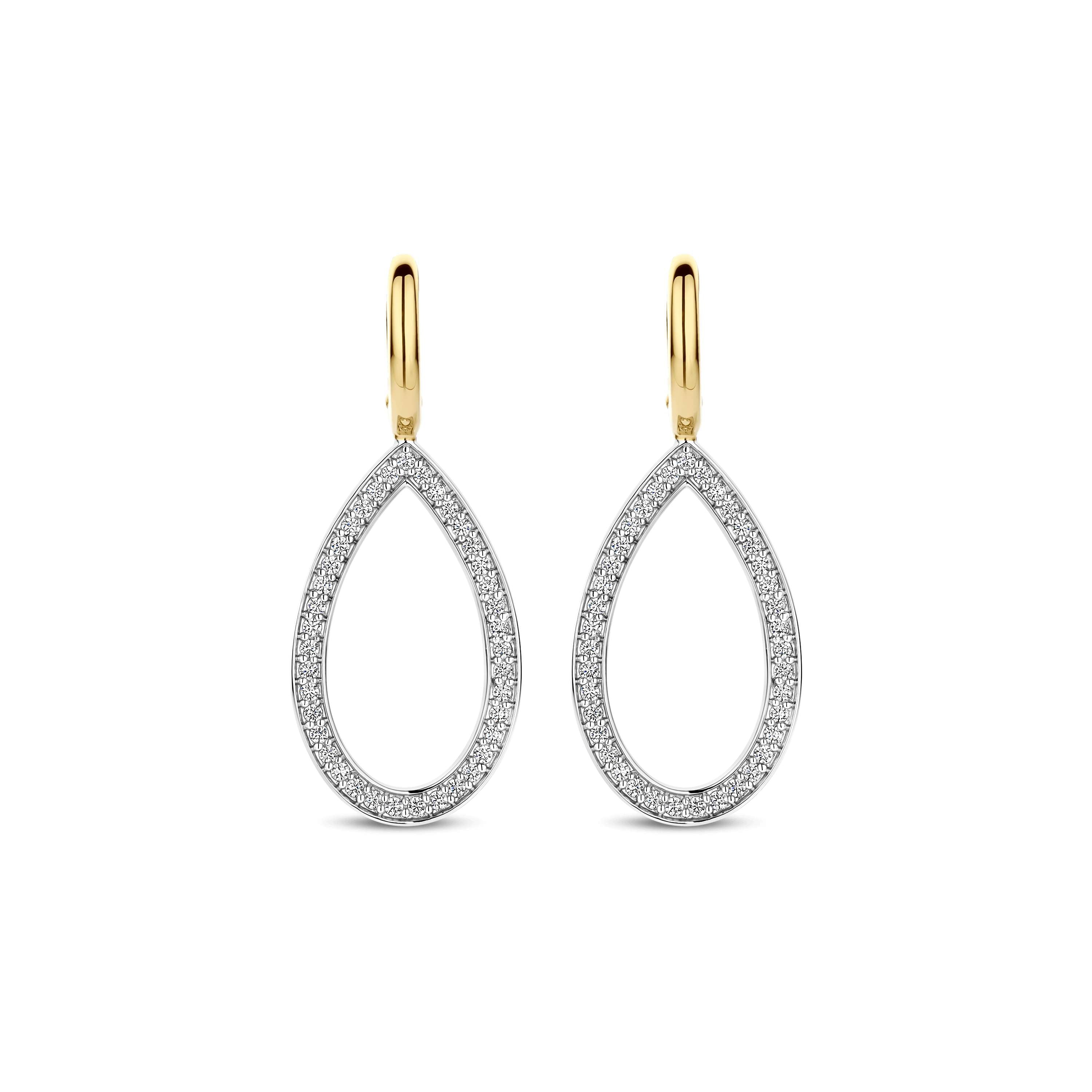 Ti Sento Sterling Silver & Yellow Gold Plated Cubic Zirconia Pavé Teardrop Hoop Earrings