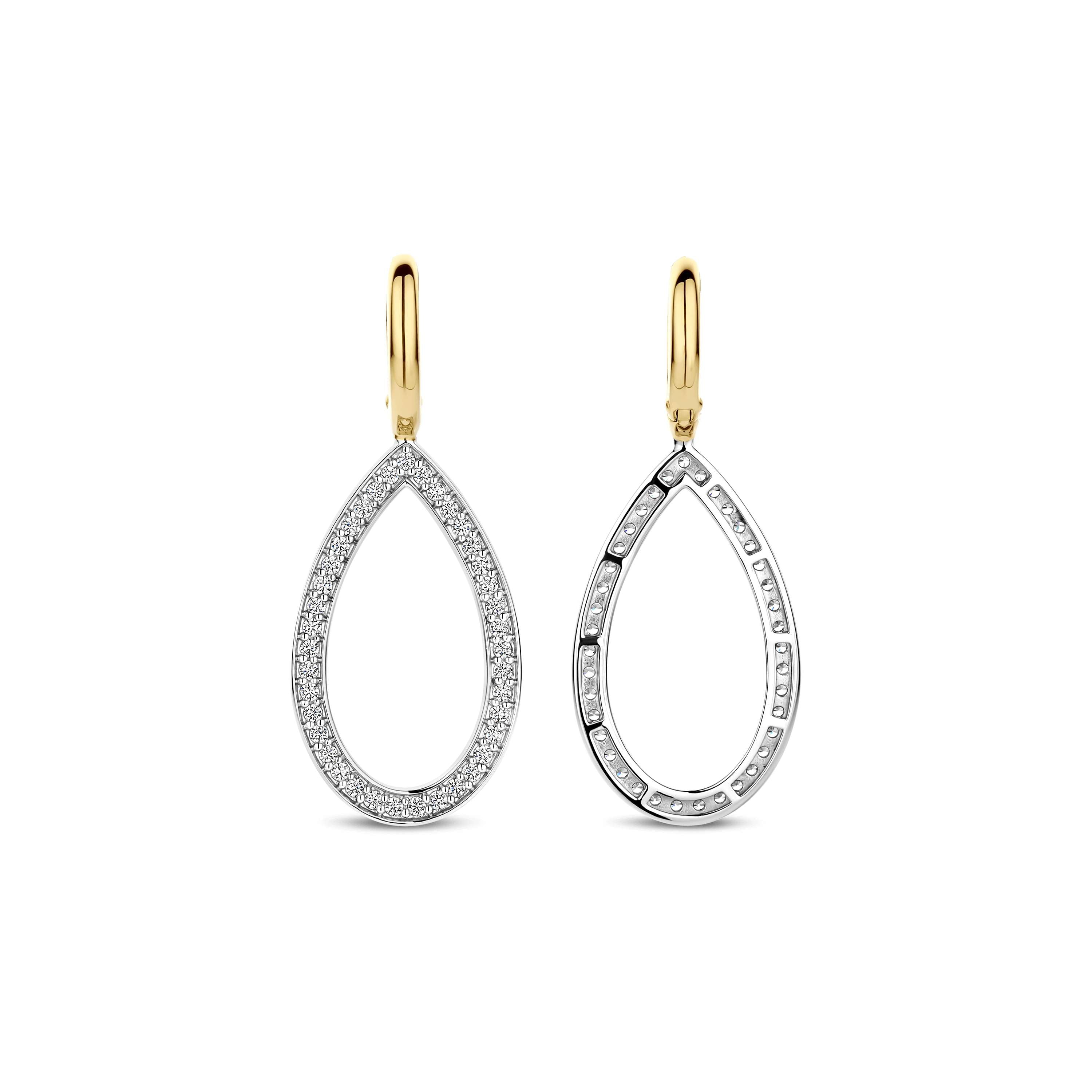 Ti Sento Sterling Silver & Yellow Gold Plated Cubic Zirconia Pavé Teardrop Hoop Earrings