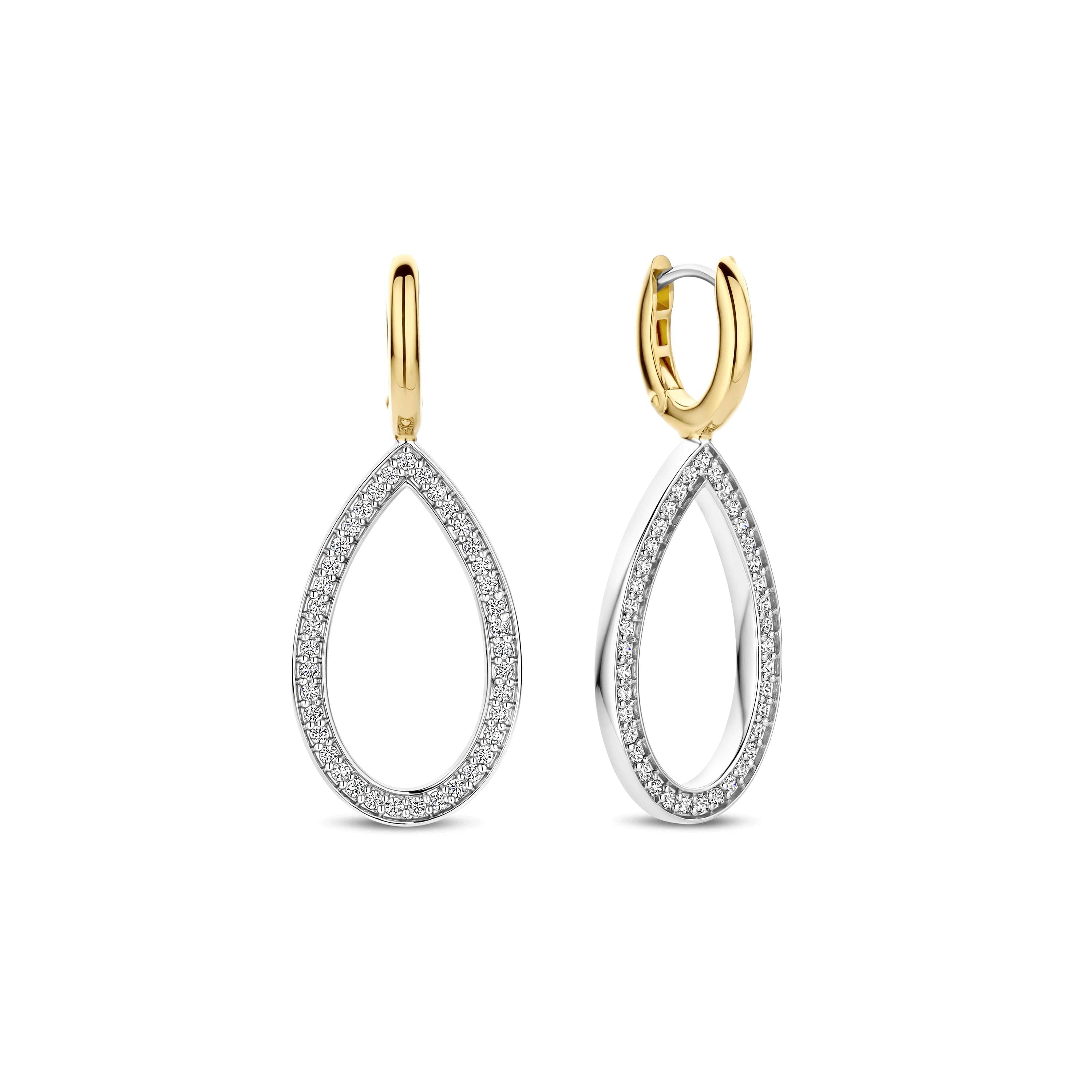 Ti Sento Sterling Silver & Yellow Gold Plated Cubic Zirconia Pavé Teardrop Hoop Earrings