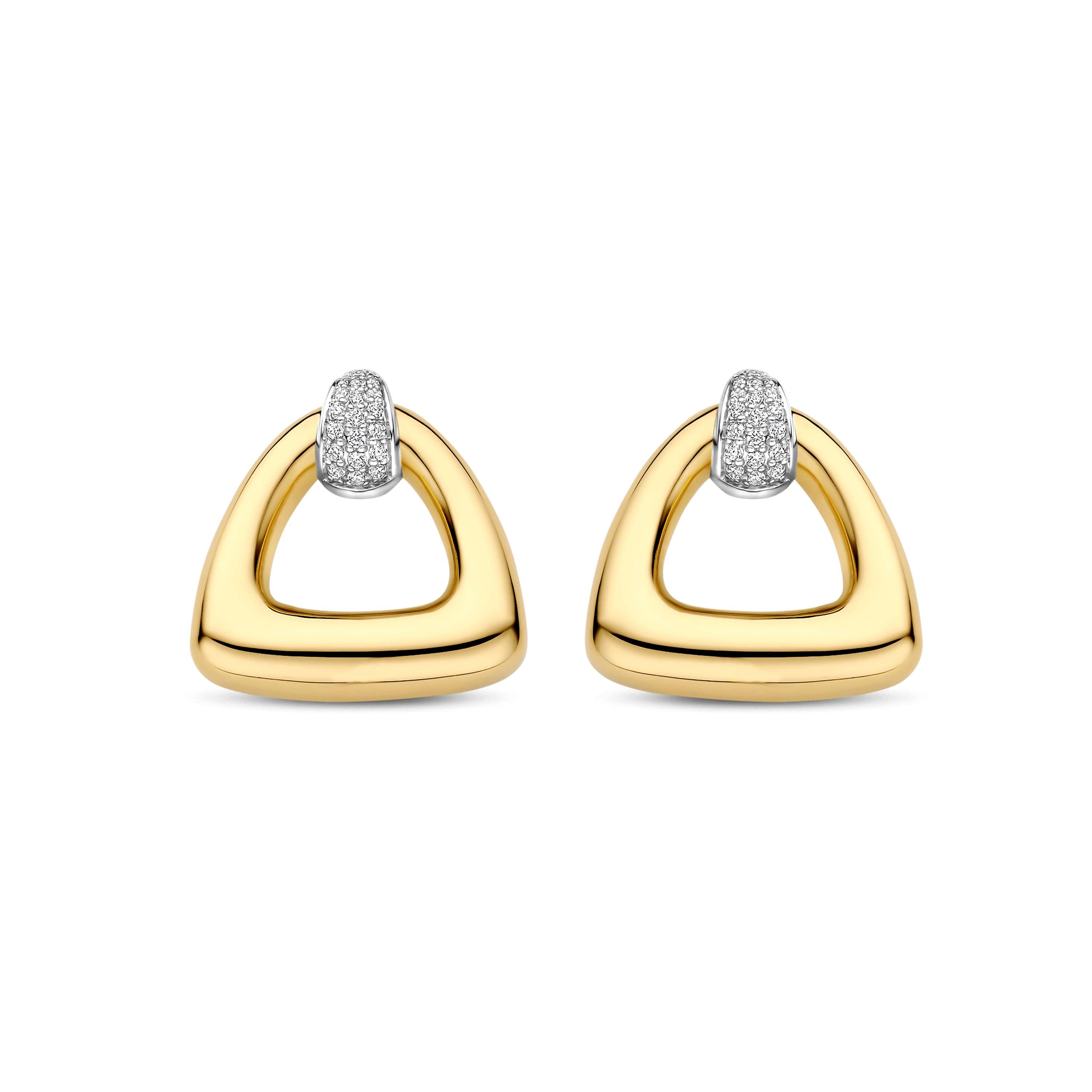 Ti Sento Sterling Silver & Yellow Gold Plated Cubic Zirconia Open Triangle Drop Stud Earrings