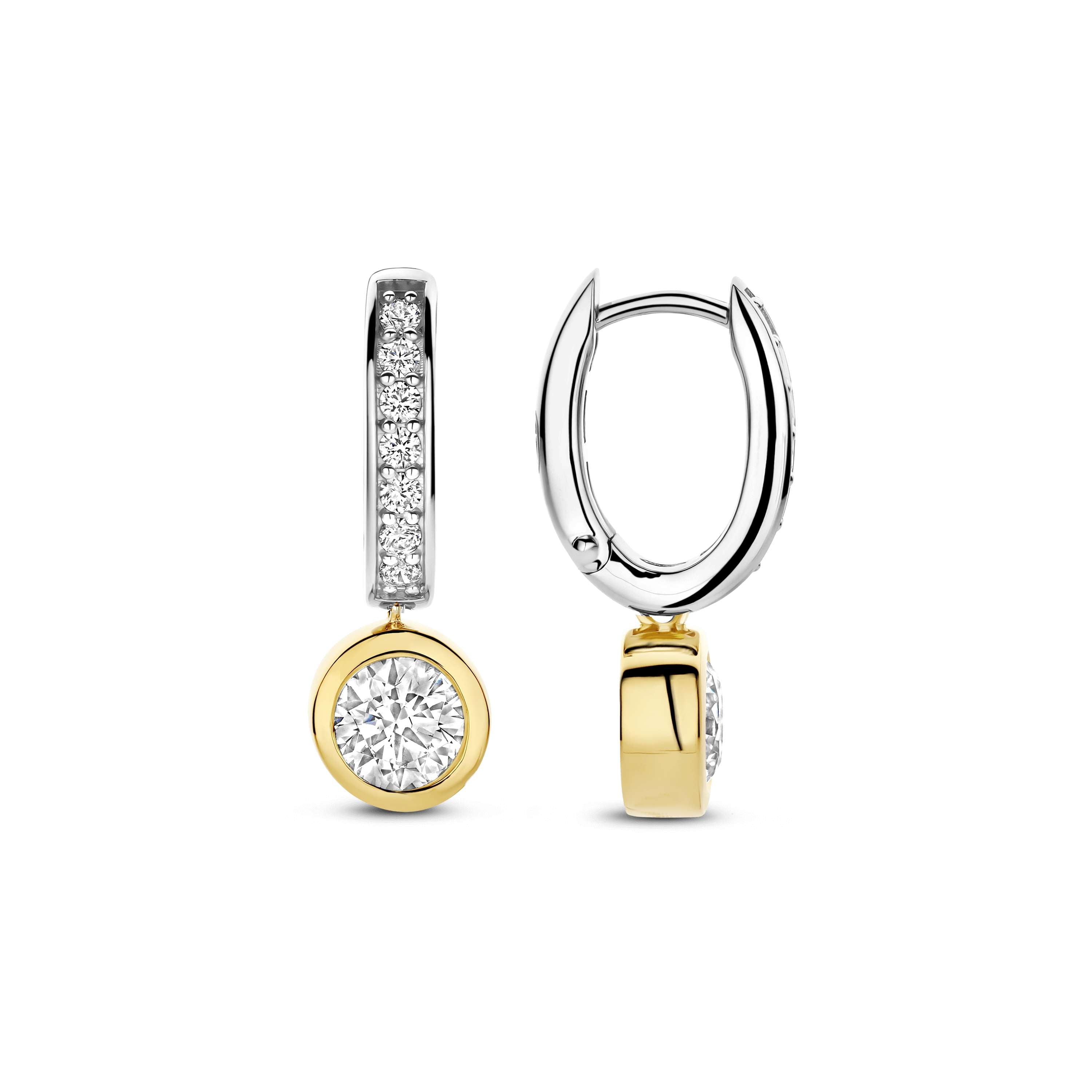 Ti Sento Sterling Silver & Yellow Gold Plated Cubic Zirconia Rubover Drop Hoop Earrings