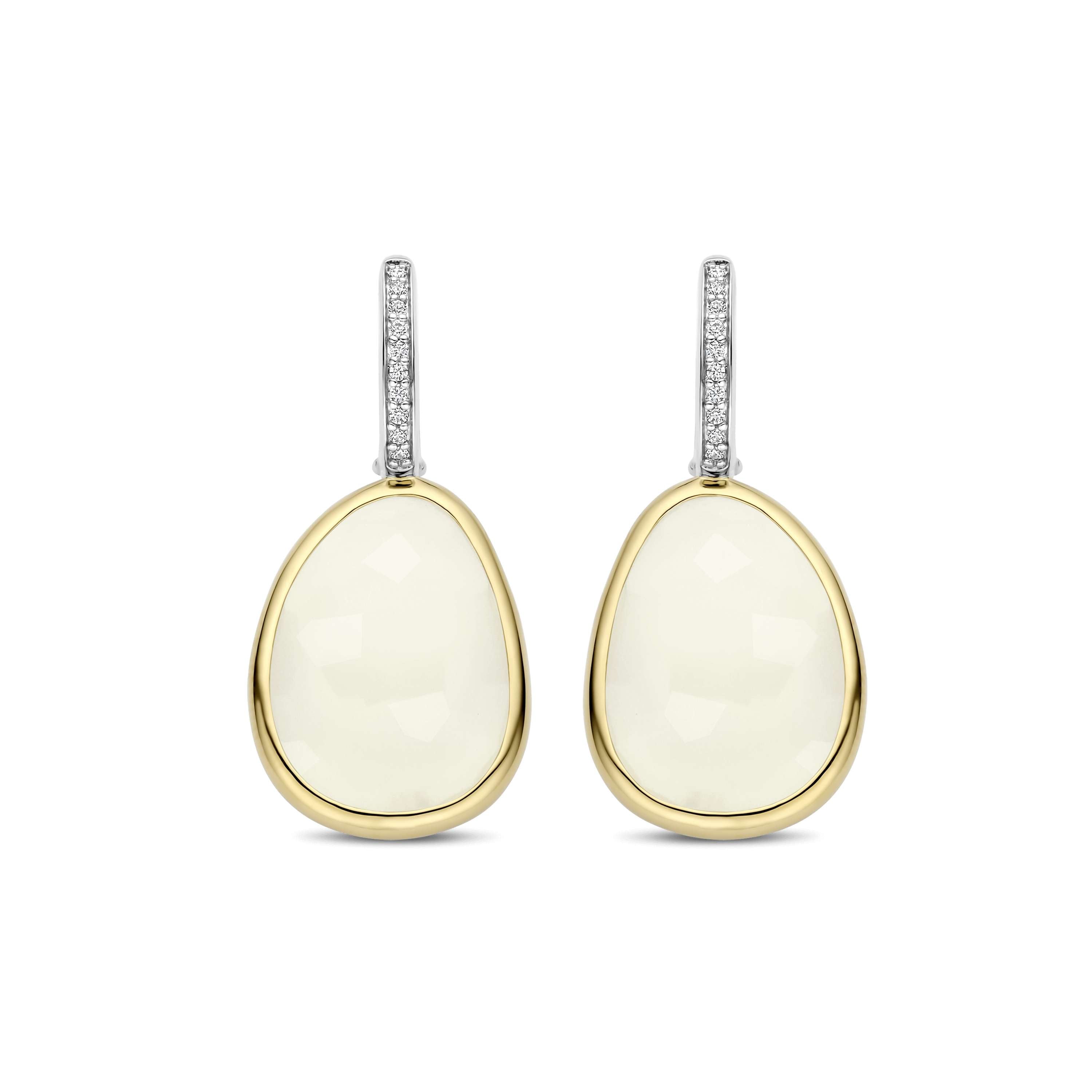 Ti Sento Sterling Silver & Yellow Gold Plated Cubic Zirconia Hoop Earrings with Milky-White Stone Drop