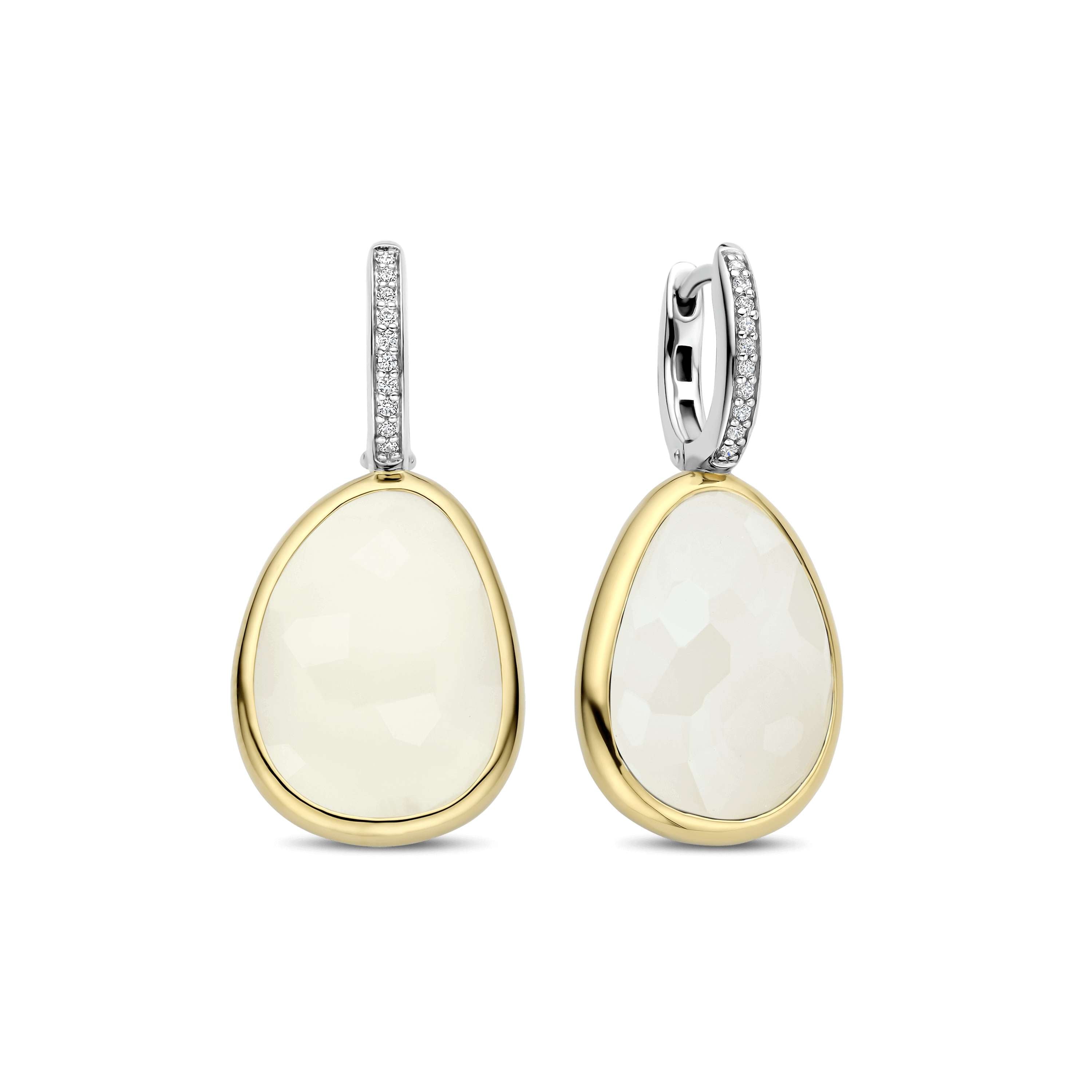 Ti Sento Sterling Silver & Yellow Gold Plated Cubic Zirconia Hoop Earrings with Milky-White Stone Drop