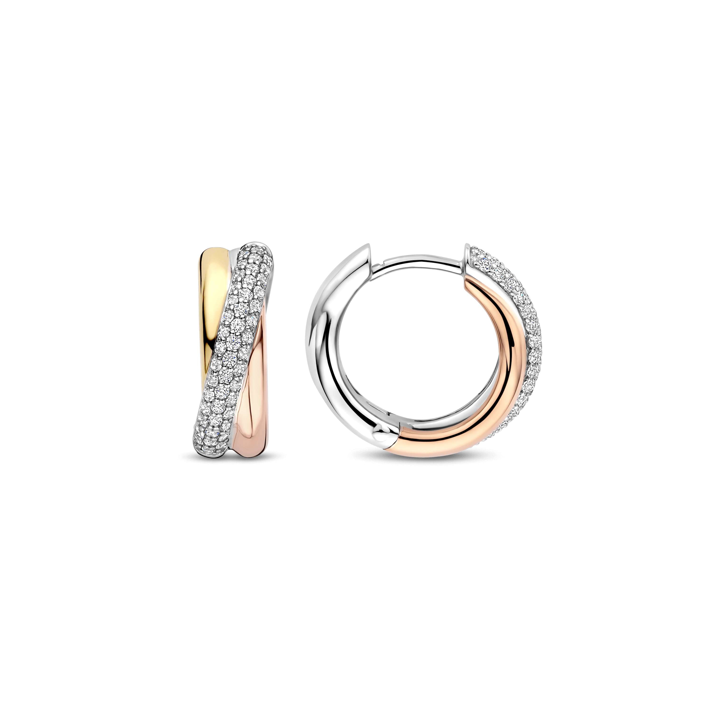 Ti Sento Sterling Silver, Gold Plated & Rose Gold Plated Cubic Zirconia Cross Over Hoop Earrings
