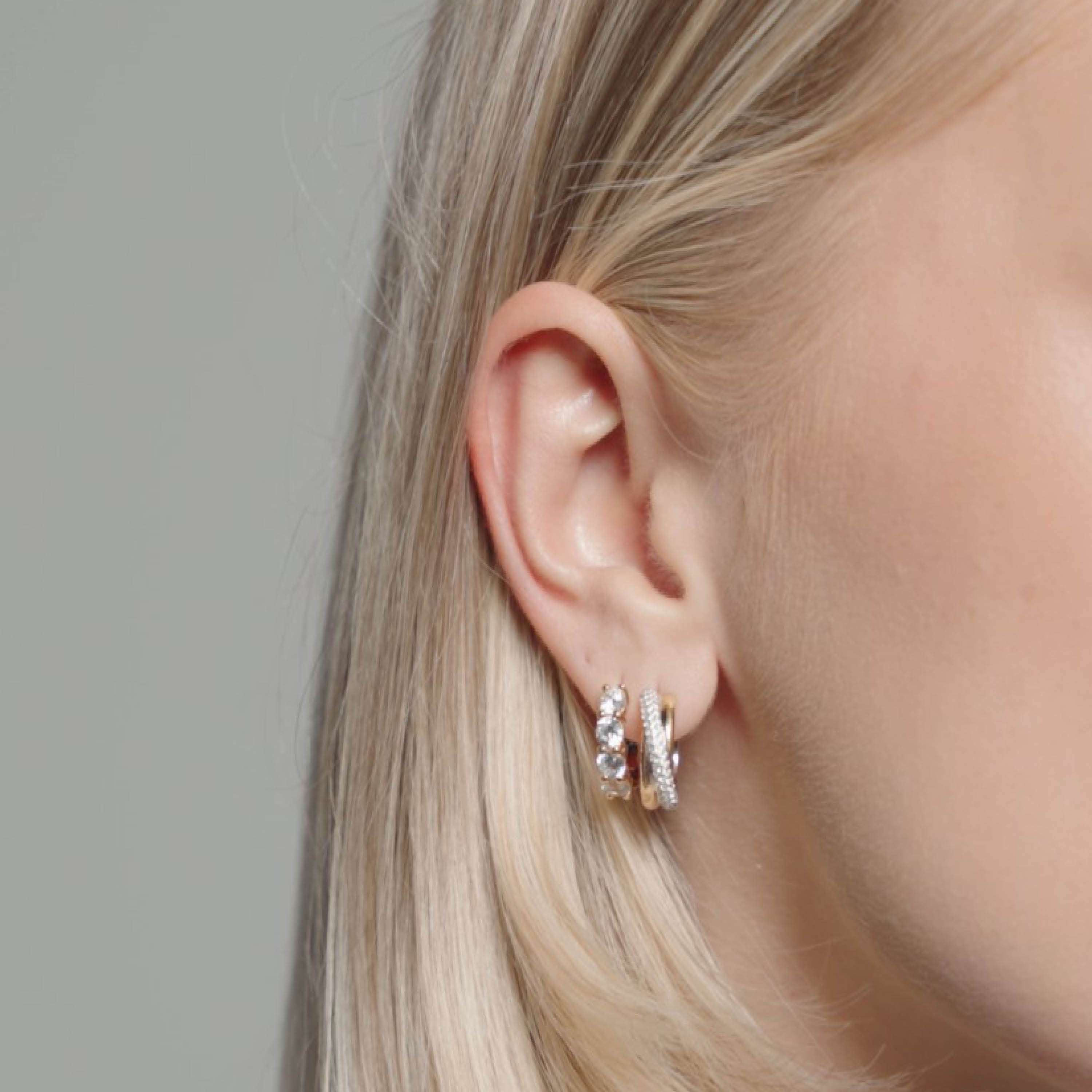 Ti Sento Sterling Silver, Gold Plated & Rose Gold Plated Cubic Zirconia Cross Over Hoop Earrings