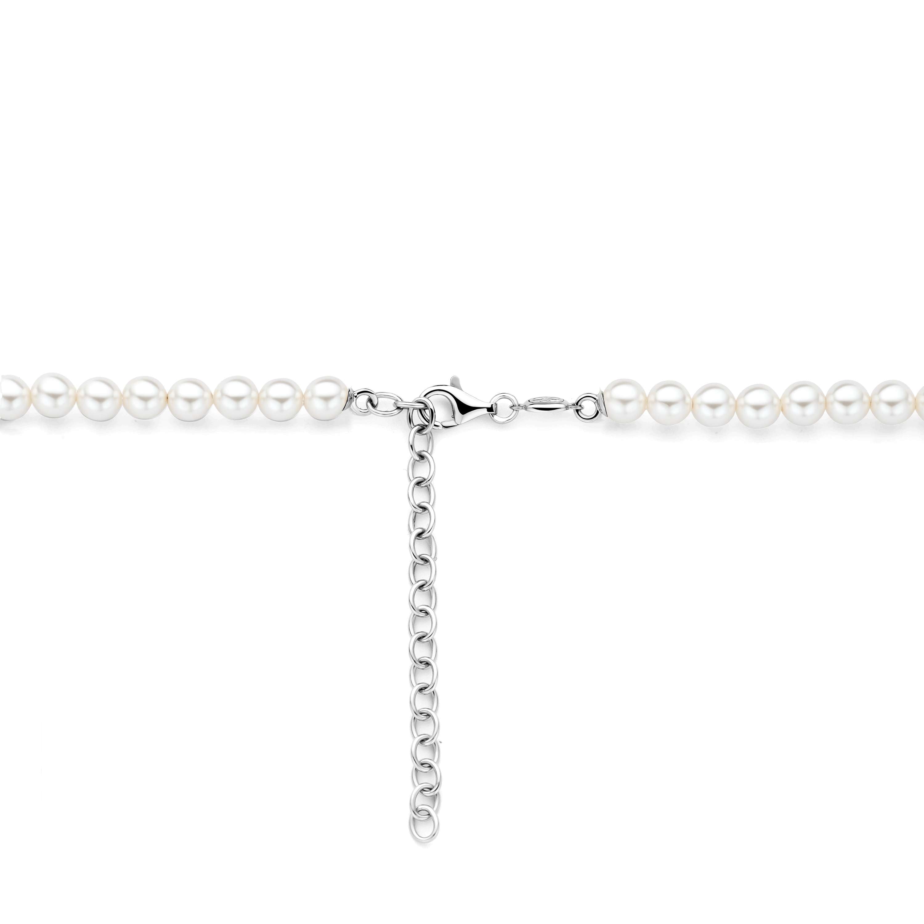 Ti Sento Shell Pearl Necklace With Sterling Silver Clasp & Gold Plated Cubic Zirconia Bead