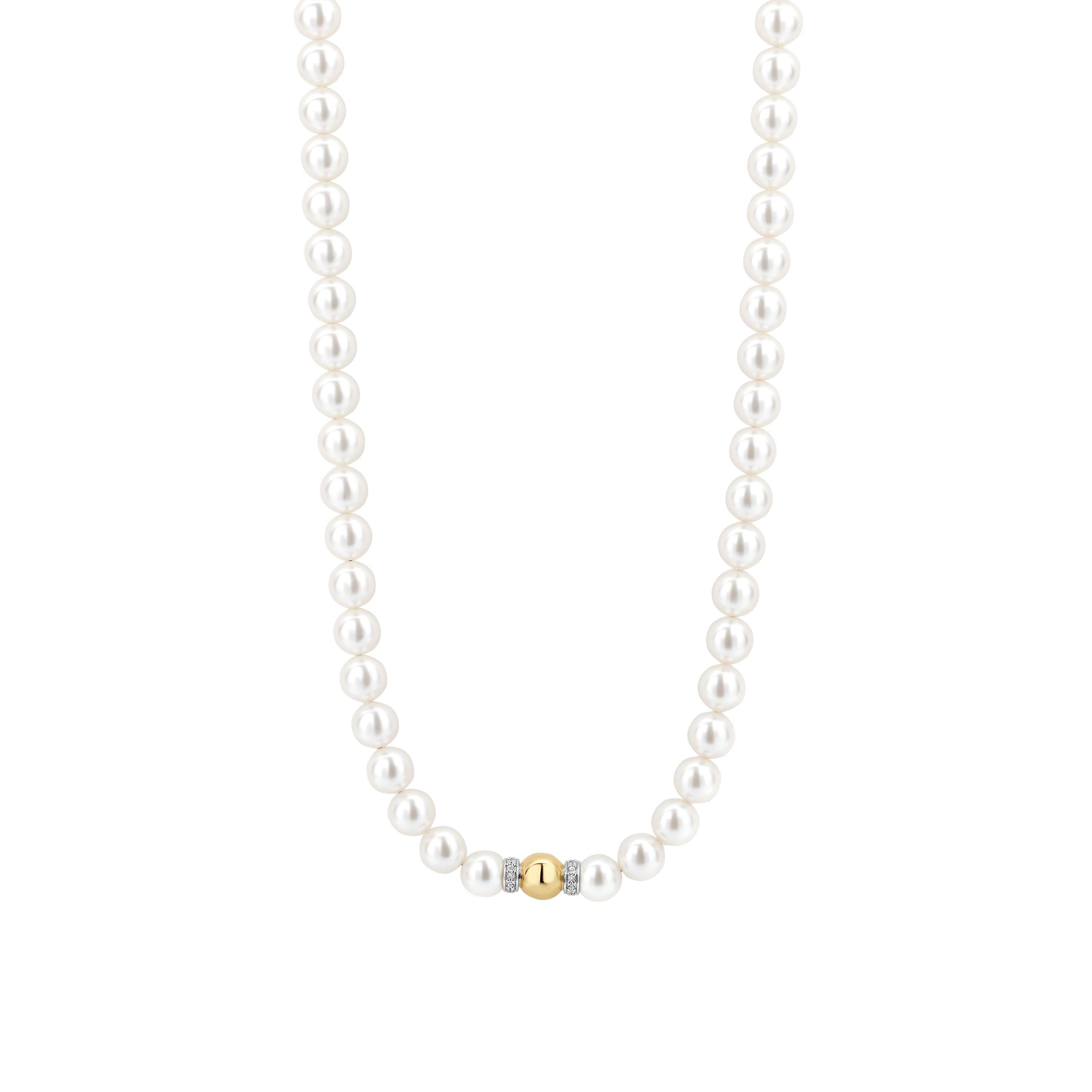 Ti Sento Shell Pearl Necklace With Sterling Silver Clasp & Gold Plated Cubic Zirconia Bead