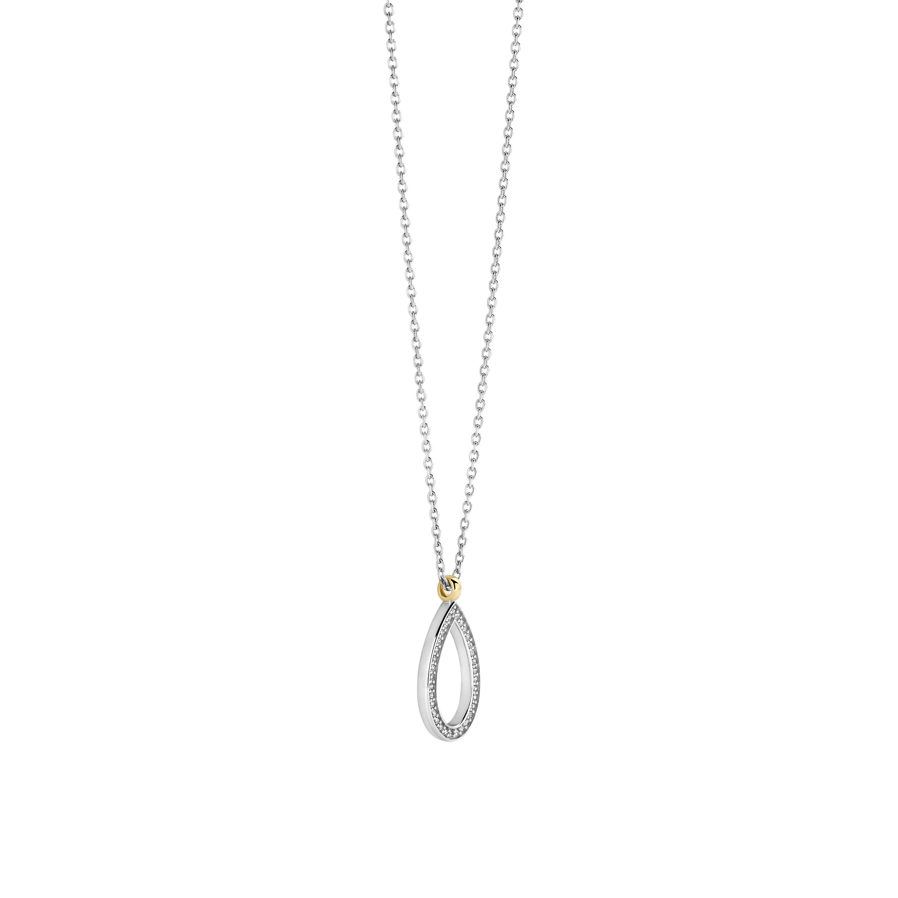 Ti Sento Sterling Silver Cubic Zirconia Open Teardrop Necklace with Yellow Gold Plated Bail 38-48cm