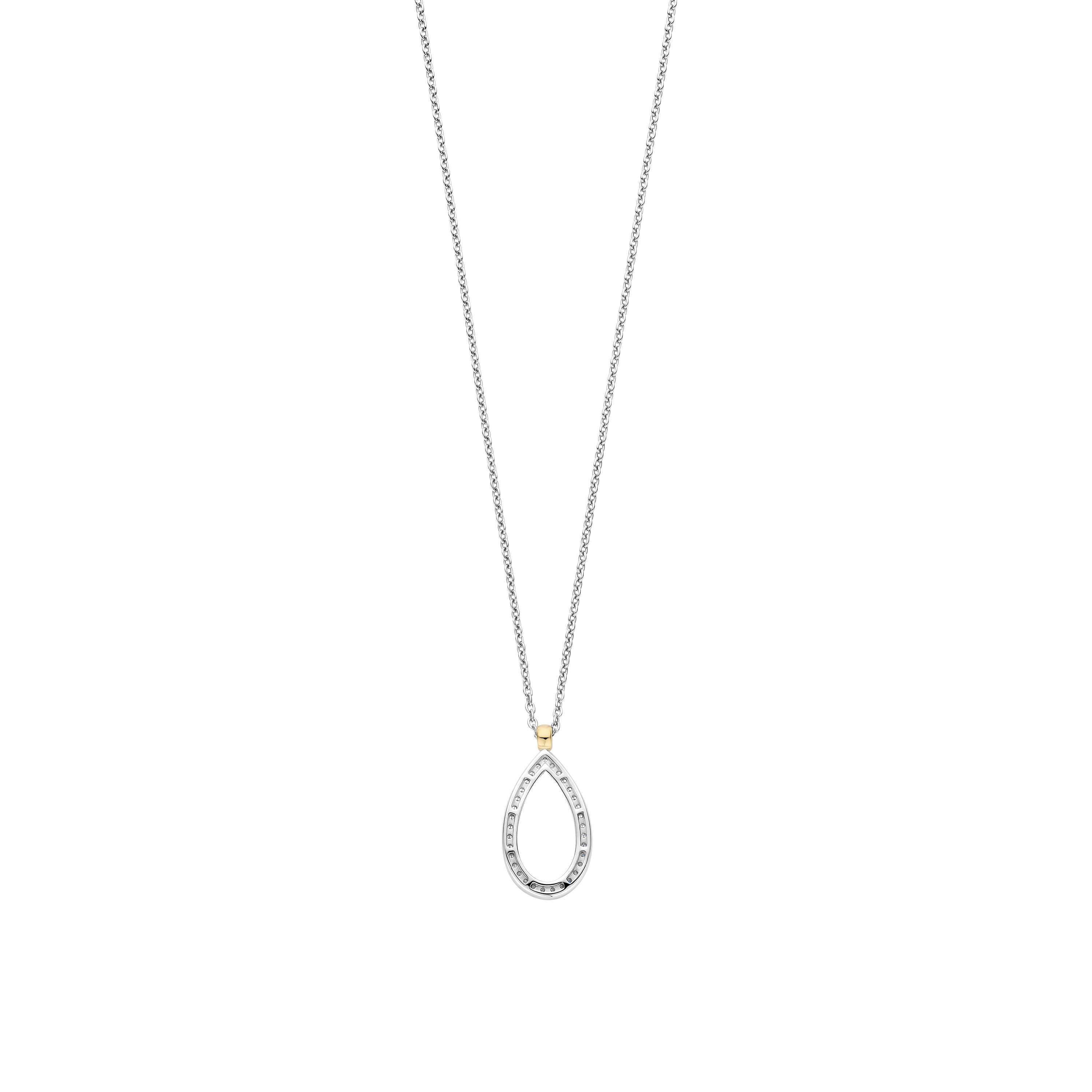 Ti Sento Sterling Silver Cubic Zirconia Open Teardrop Necklace with Yellow Gold Plated Bail 38-48cm