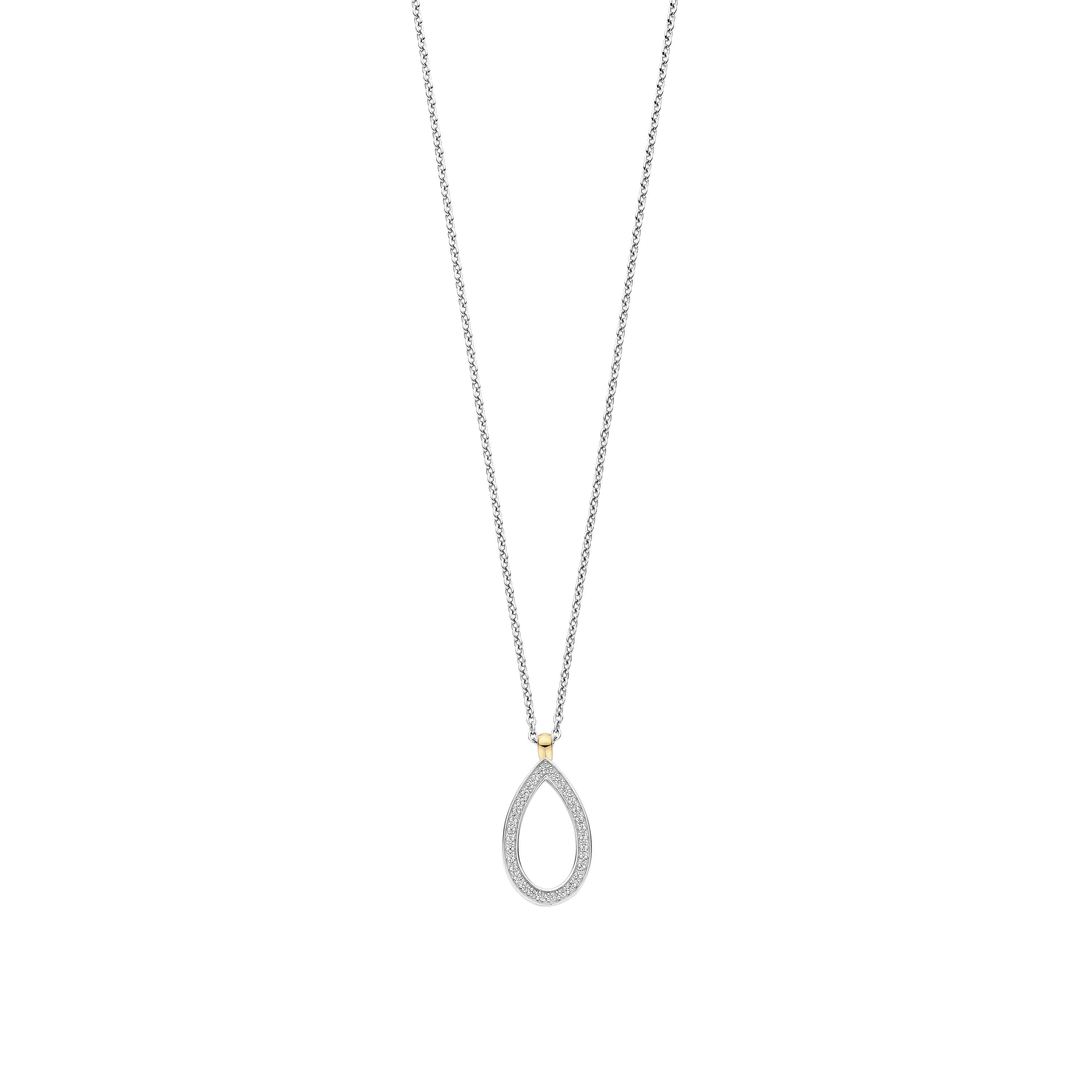 Ti Sento Sterling Silver Cubic Zirconia Open Teardrop Necklace with Yellow Gold Plated Bail 38-48cm