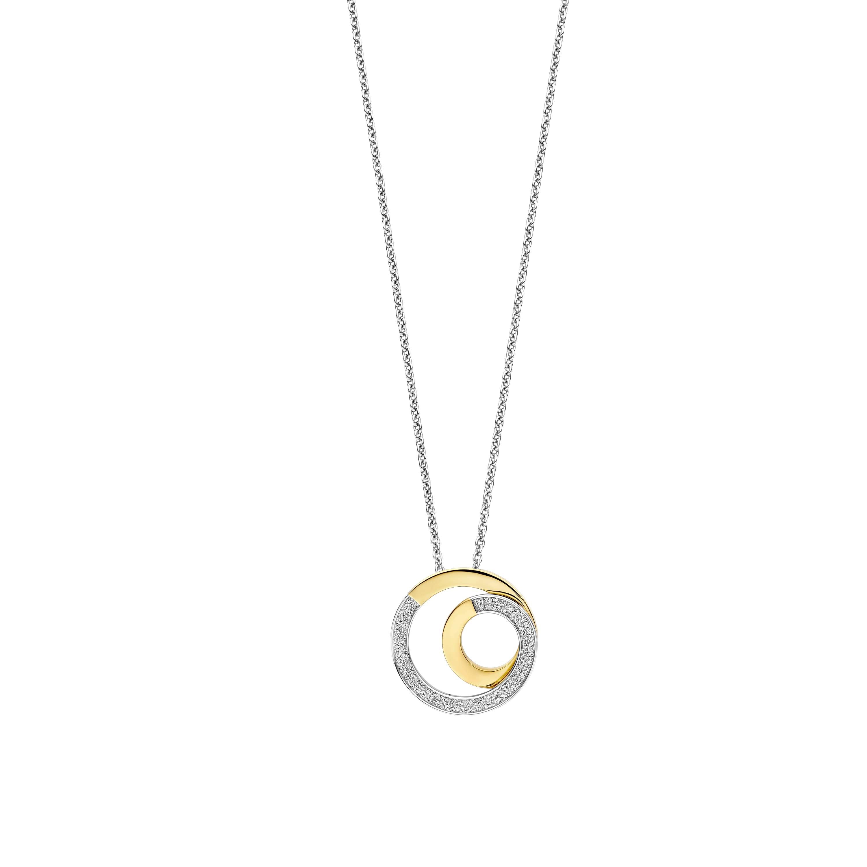 Ti Sento Sterling Silver & Yellow Gold Plated Cubic Zirconia Swirl Necklace 38-48cm