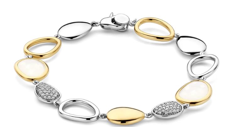 Ti Sento Milky Stone Pebble Bracelet - Cubic Zirconia, Silver & Gold, 17.4cm