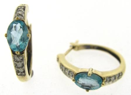 Vintage 9ct Yellow And White Gold Blue Topaz And Cubic Zirconia Hoop Earrings