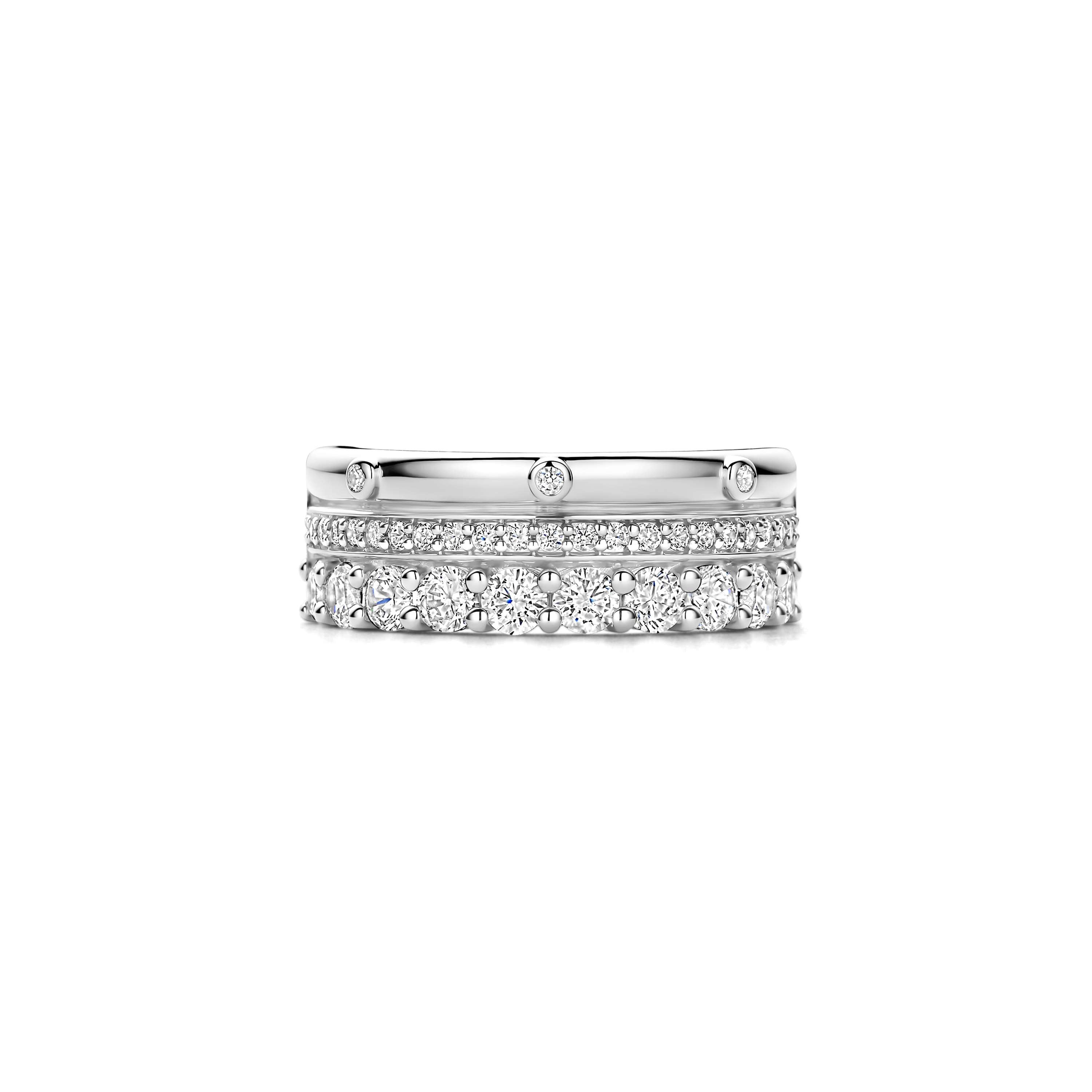 Ti Sento Sterling Silver Cubic Zirconia 3 Row Ring (Size 56)