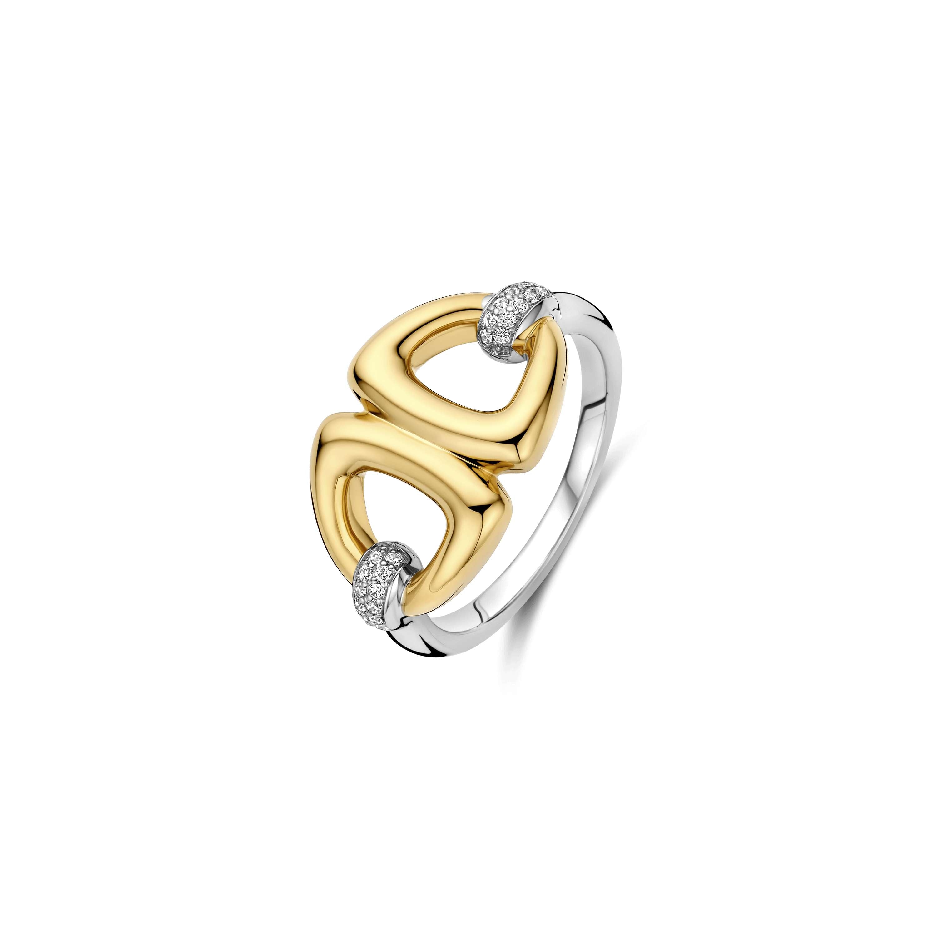 Ti Sento Sterling Silver & Yellow Gold Plated Double Triangle Ring with Cubic Zirconia (Size 56)