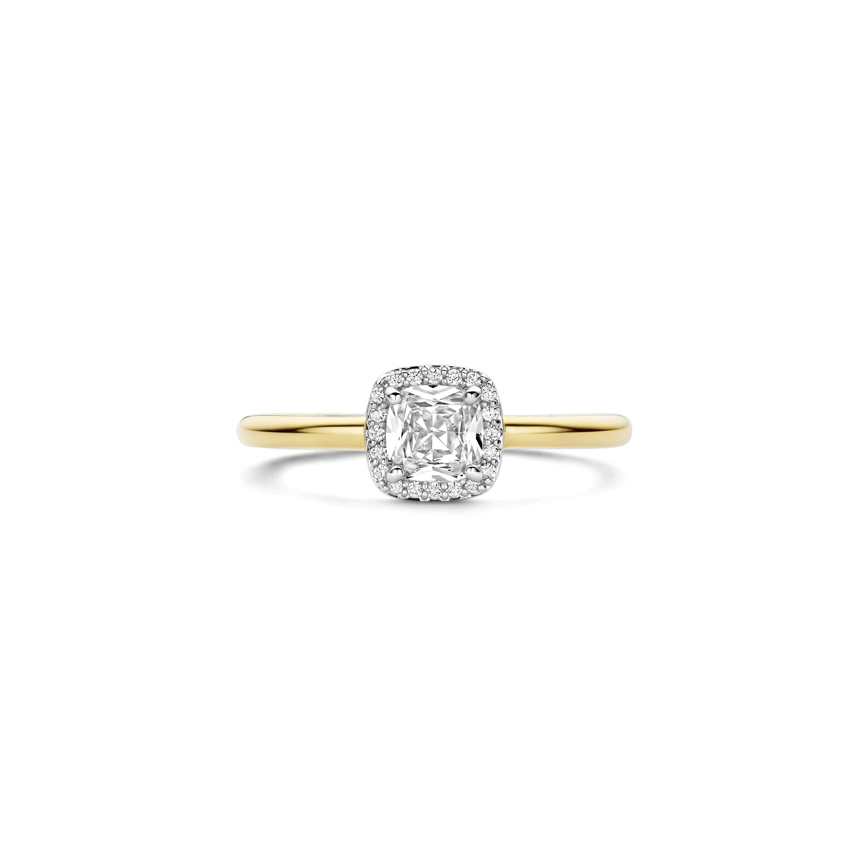 Ti Sento Sterling Silver & Gold Plated CZ Cushion Shape Halo Ring - 52