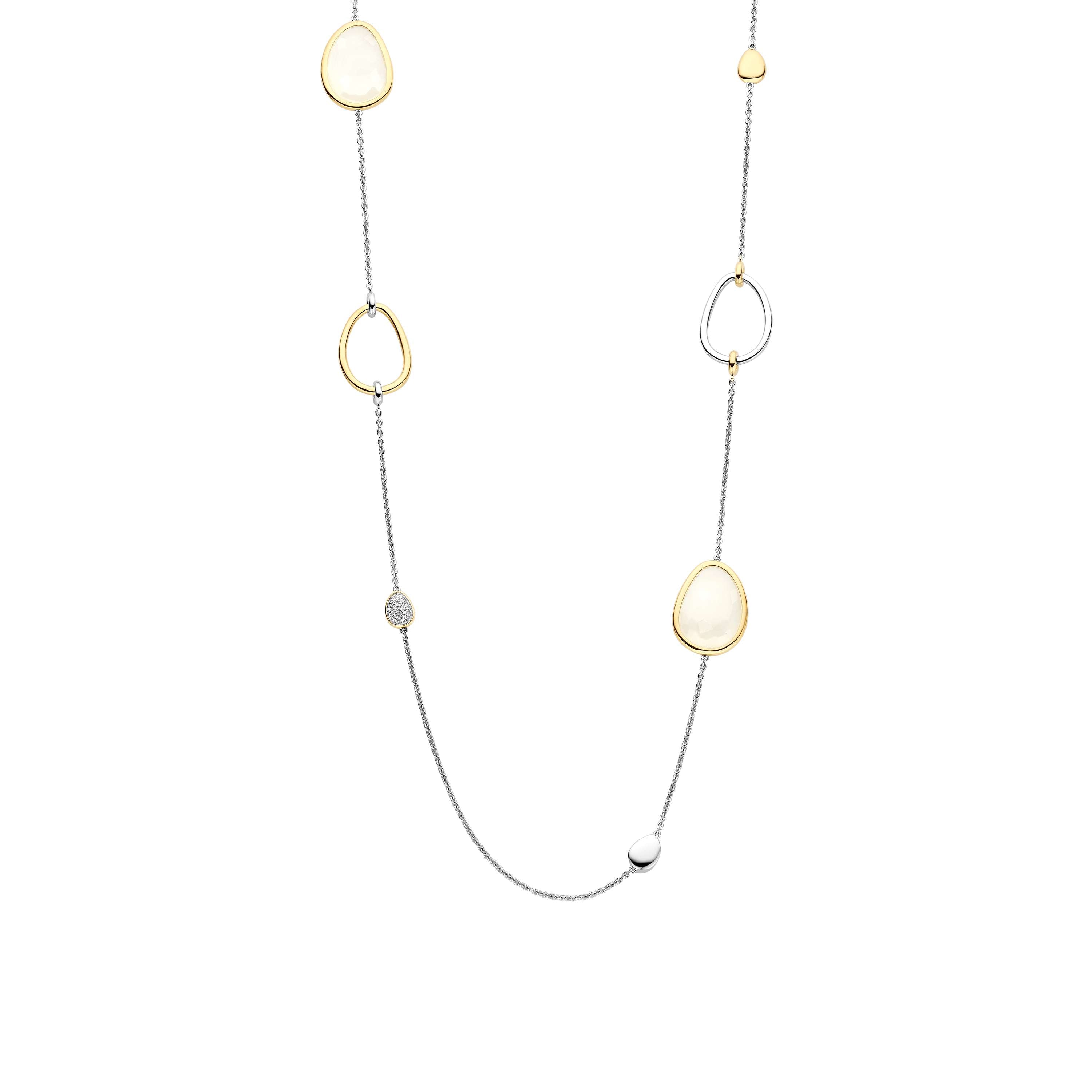 Ti Sento Sterling Silver & Gold Plated Pebble-Shaped Necklace With Milky- Stone & Cubic Zirconia