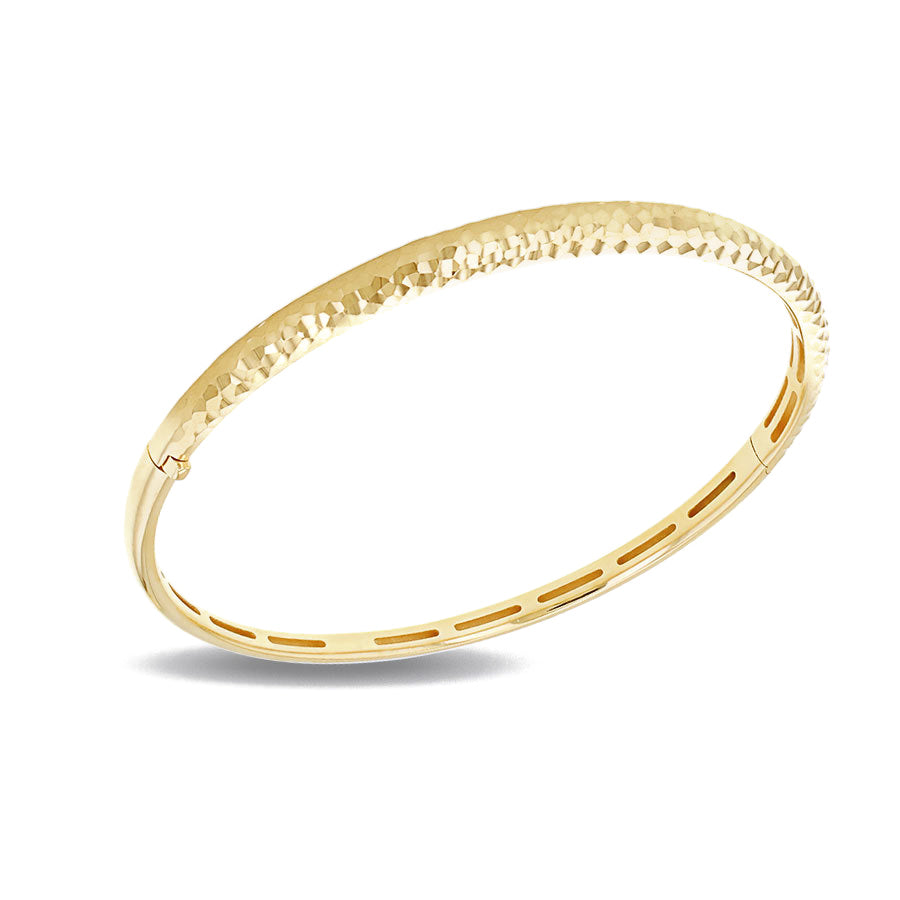 9ct Yellow Gold Hammered Diamond Cut Bangle